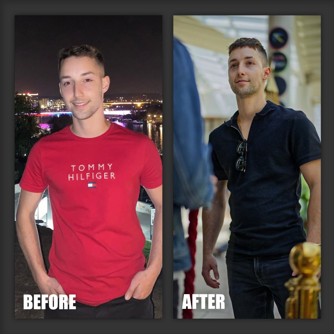 Client before and after, flash night photo to black polo portrait