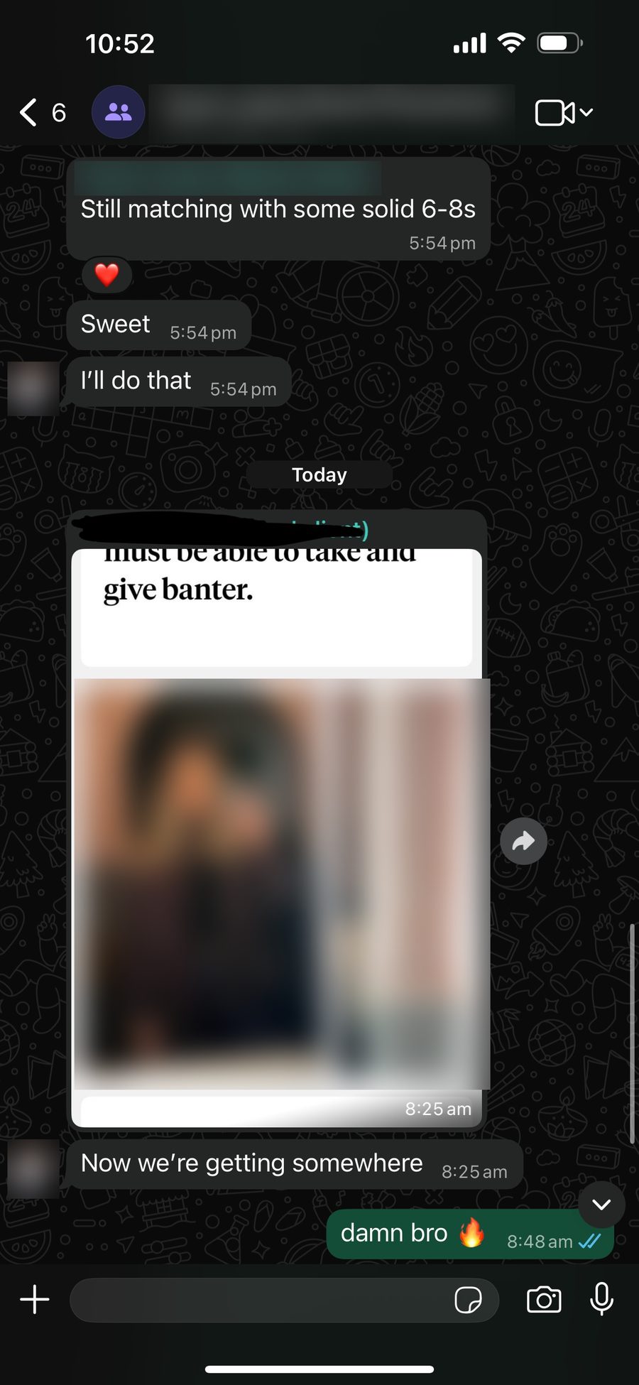 Client WhatsApp still matching, third parties blurred