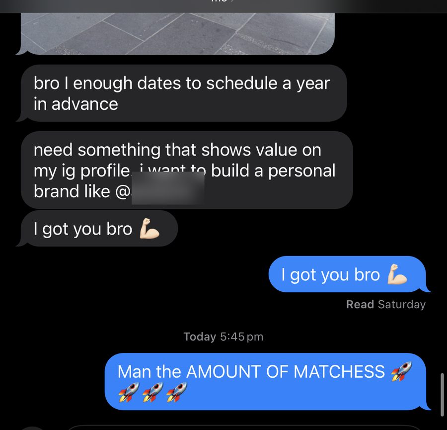 Client iMessage, dates a year in advance, handle blurred